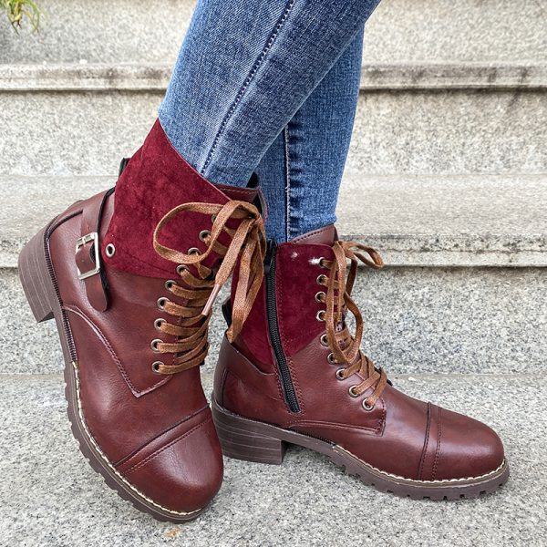 Lace-up Boots Winter Buckle Cowboy Boots Women Low Heel Shoes - Image 4