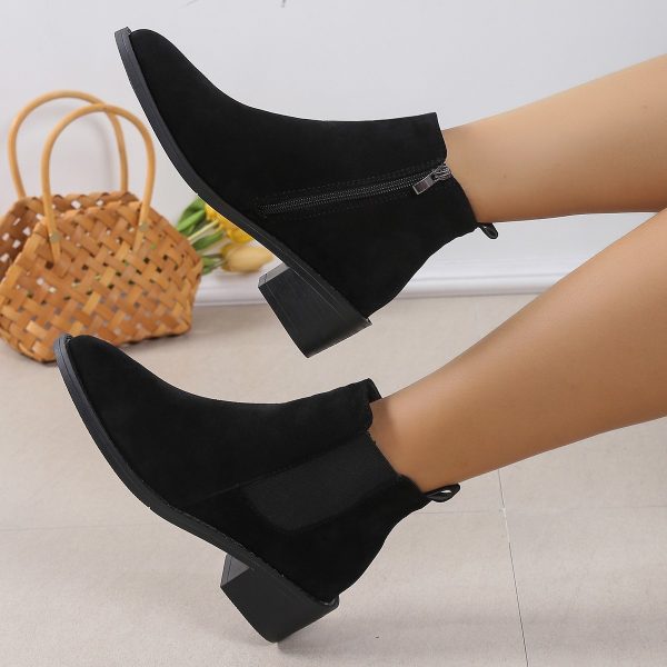 Women's Fashion Ankle Boots With Side Zipper Chunky Heel Boots Slip On Comfortable Solid Color Shoes - Image 6