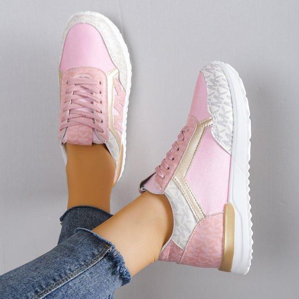 Women's Fashion Casual Printing Lace Up Round Toe Color Matching Running Shoes - Image 10