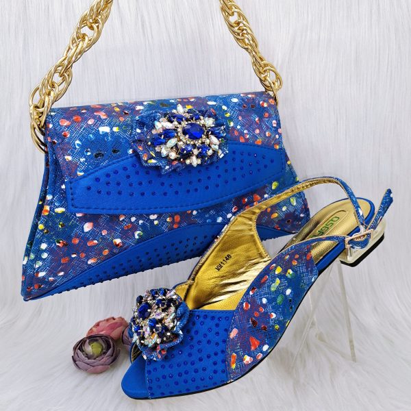 Mixed Color Flower Rhinestone Accessories Shoe Bag Low Heel Suit