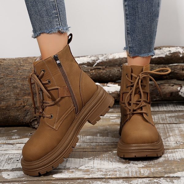 Square-heeled Lace-up Boots For Women Fall Winter All-match Slim Shoes Fashion Ankle Boot - Image 3
