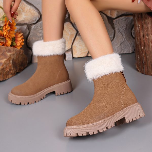 Square-heeled Snow Boots Winter Plus Velvet Platform Plush Shoes Fashion Warm Non-slip Mid-calf Boot For Women - Image 4