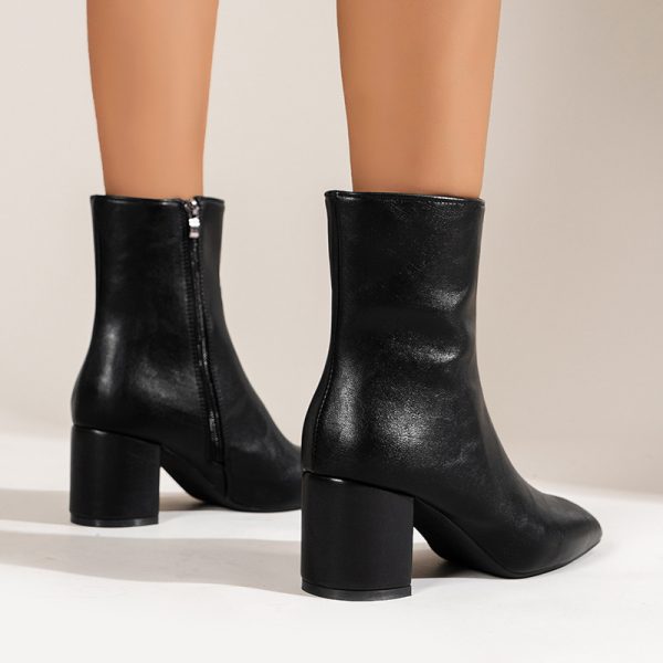 Chunky Heel Pointed Toe Boots With Side Zipper Fashion Mid-calf Boot For Women Shoes - Image 6