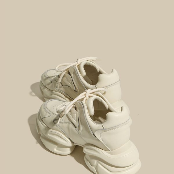 Cowhide Platform Thick Sole Height Increasing Sports Casual White Shoes Daddy Shoes Women - Image 5