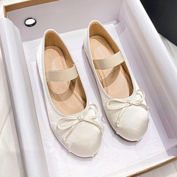 Women's Bow Tie Silk Satin Flat Shoes - Image 4