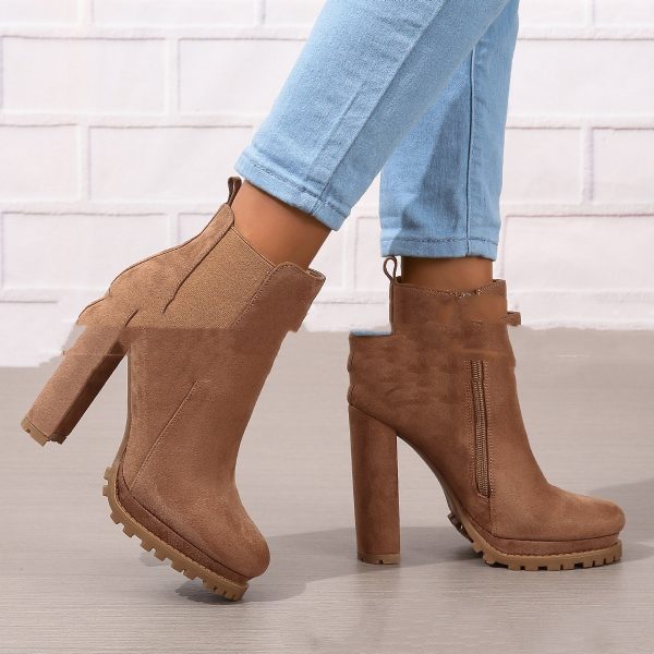 European And American Foreign Trade Plus Size Low-cut Women's High Heels Leather Boots - Image 4