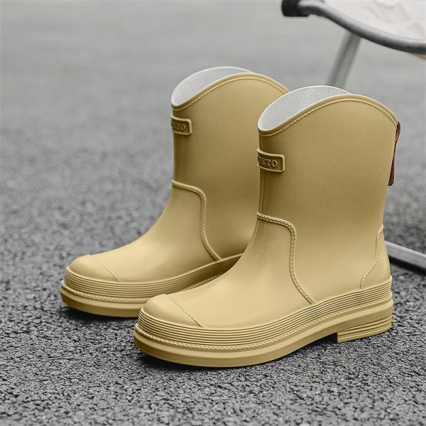 Fashionable All-match Women's Mid-calf Contrast Color Waterproof Shoes Rubber Boots - Image 6