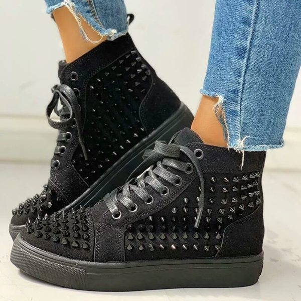Men's And Women's Thick-soled High-top Rhinestone Rivet Casual Sneakers - Image 6