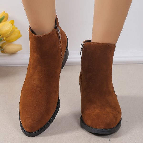 Women's Fashion Ankle Boots With Side Zipper Chunky Heel Boots Slip On Comfortable Solid Color Shoes - Image 3