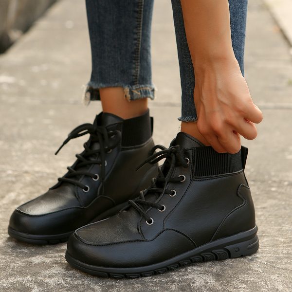 Round Toe Lace-up Ankle Boots Fall Winter Fashion Versatile Non-slip Flat Shoes Retro Western Cowboy Ankle Boot For Women - Image 4