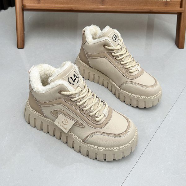 Fleece-lined Warm White Shoes For Women High-top Board Shoe - Image 3