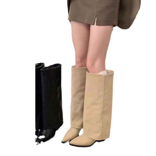 Women's Wide Chunky Heel High Heel Boots - Image 5