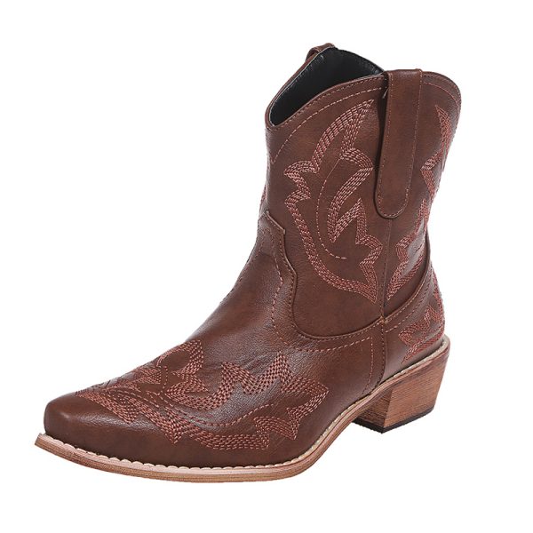 Cowboy Boots Women Embroidery Wedge Heel Shoes Western Cowgirl Boots - Image 8