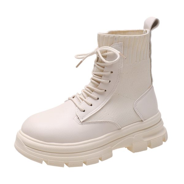 British Style Round Head Lace-up Knitted Mouth Casual Martin Boots Women - Image 3