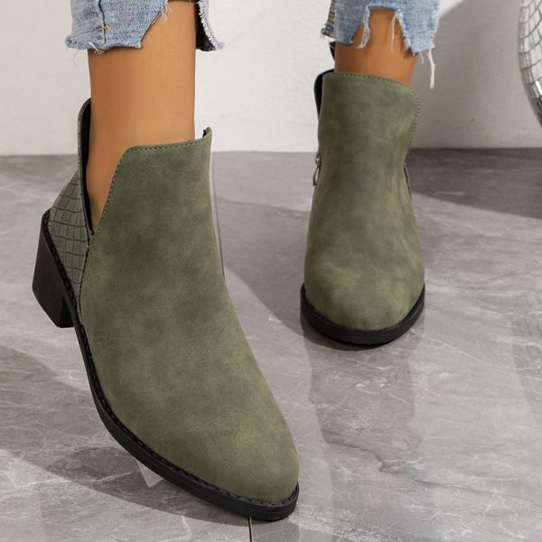 Fashion V-cut Side Zipper Boots Printed Square Heel Ankle Boots Pionted Toe Autumn Winter Shoes For Women - Image 3