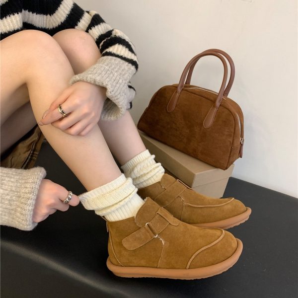 Retro Soft Leather Frosted Artistic Flat Ankle Boots - Image 4