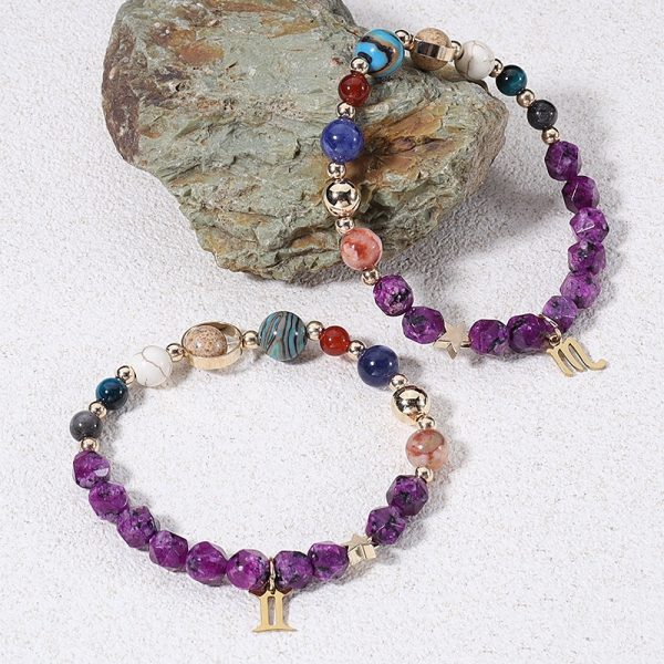 Twelve Constellations Bracelets Natural Stone Hemp Stone Cut Surface Eight Planets - Image 4