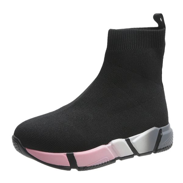New Round Head Thick Bottom Shallow Mouth Flyknit Elastic Sports High-top Pumps - Image 3