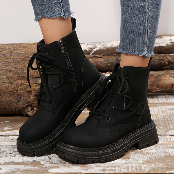 Square-heeled Lace-up Boots For Women Fall Winter All-match Slim Shoes Fashion Ankle Boot - Image 2