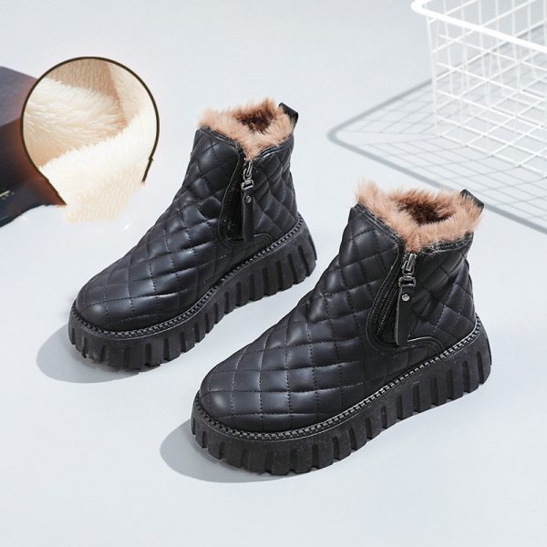 Women's Plaid Pattern Platform Ankle Boots Casual Side Zipper Plush Lined Snow Boots Winter Comfortable Short Boots - Image 8