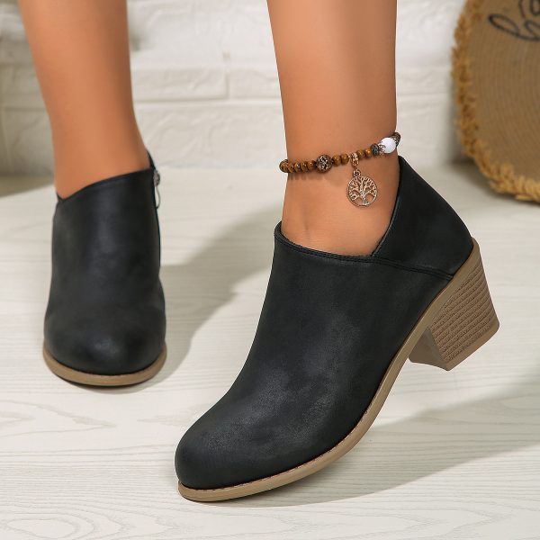 Chunky Heel Round Toe Ankle Boots With Side Zipper Design Fashion Fall Winter Short Boots For Women Shoes - Image 3