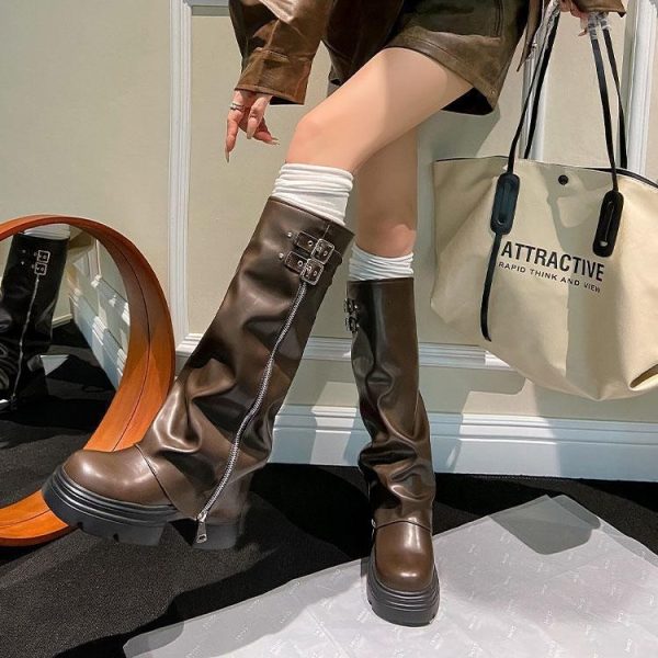 Thick Bottom Chunky Heel All-match Pantyhose Boots For Women - Image 2