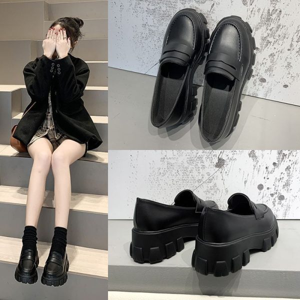 Women's Thick Heel Versatile Black Small Leather Shoes - Image 2