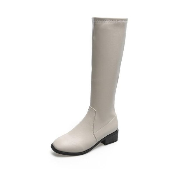 Side Zipper Chunky Heel Women's Leather Boots - Image 5