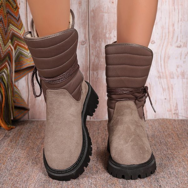 New Chunky Heel Mid-tube Snow Boots Winter Warm Fleece Boot With Lace-up Design Fashion Casual Shoes For Women - Image 4
