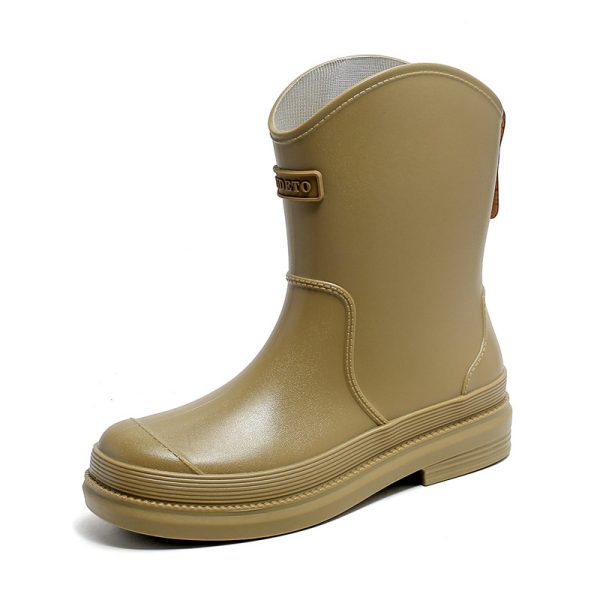 Fashionable All-match Women's Mid-calf Contrast Color Waterproof Shoes Rubber Boots - Image 5