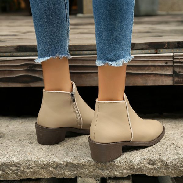 Ankle Boots Women Chunky Mid Heel Shoes Waterproof Side Zipper Boots - Image 7