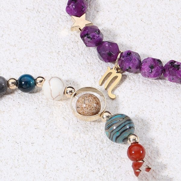 Twelve Constellations Bracelets Natural Stone Hemp Stone Cut Surface Eight Planets - Image 3