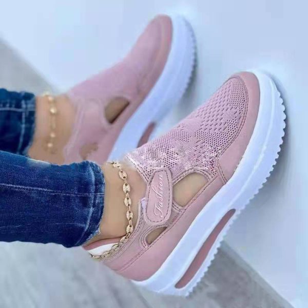 Women's Light Color Blocking Velcro Thick Bottom Breathable Large Casual Shoes - Image 3