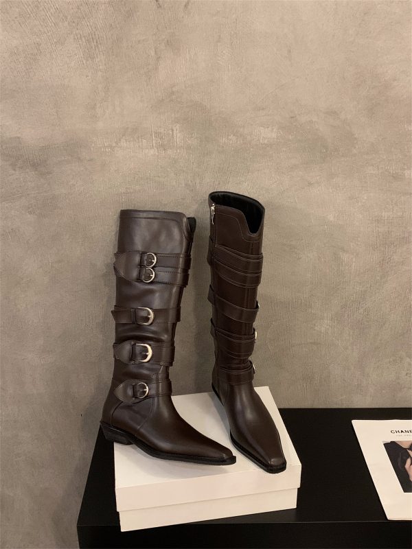 Chunky Heel Pointed Brown Maillard Boots Women's Shoes - Image 6