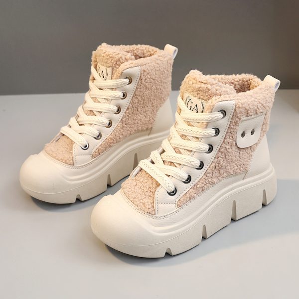 Lace-up High-top Flat Shoes For Women Winter Warm Cashmere Snow Boots Fashion Street Campus Students Height Increasing Shoes - Image 10