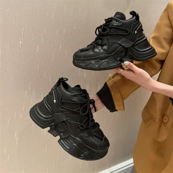 New Leather Lace Up Sponge Thick Soled Sports Casual Shoes For Women - Image 3