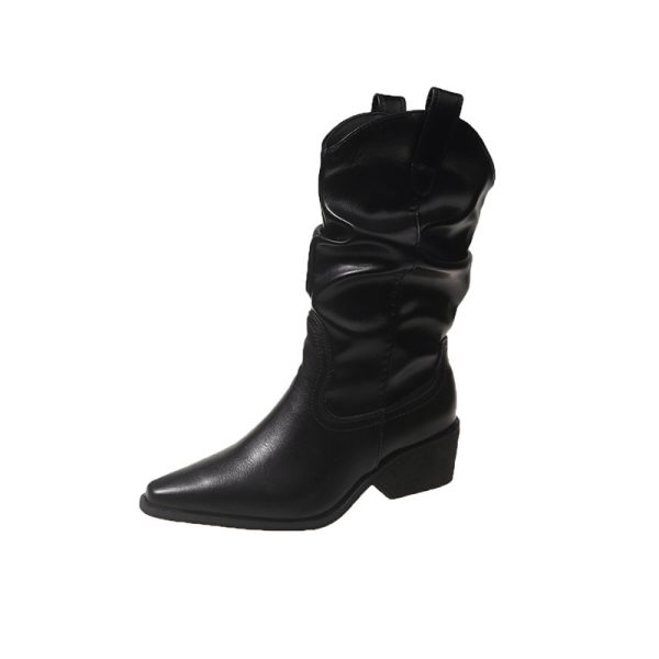 Autumn And Winter New Retro Pointed Chunky Heel Western Cowboy Boot - Image 8