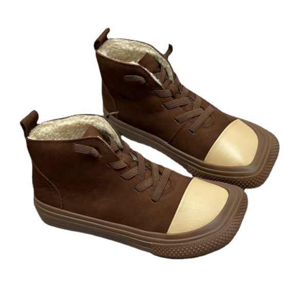 New Artistic Handmade Square Head Leather Women's Boots - Image 5