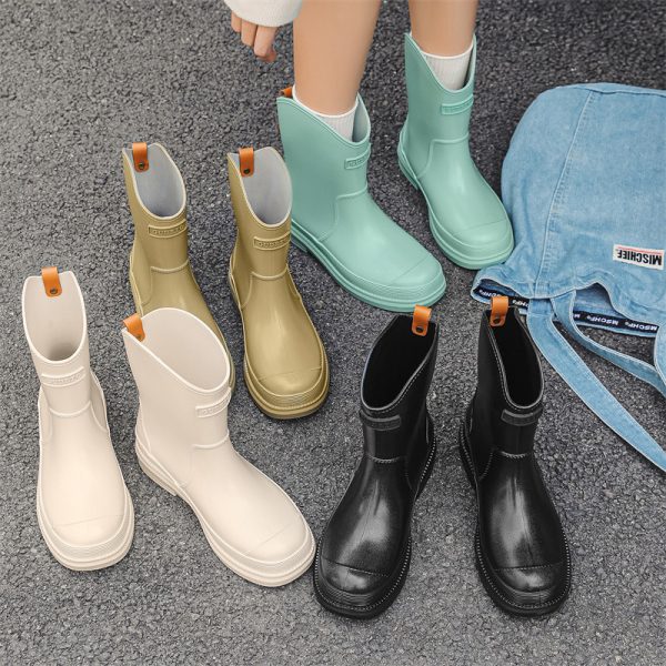 Fashionable All-match Women's Mid-calf Contrast Color Waterproof Shoes Rubber Boots - Image 4