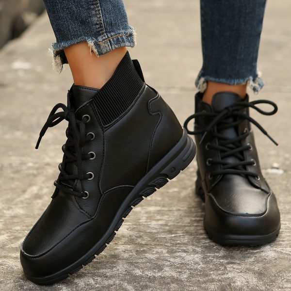 Round Toe Lace-up Ankle Boots Fall Winter Fashion Versatile Non-slip Flat Shoes Retro Western Cowboy Ankle Boot For Women - Image 6