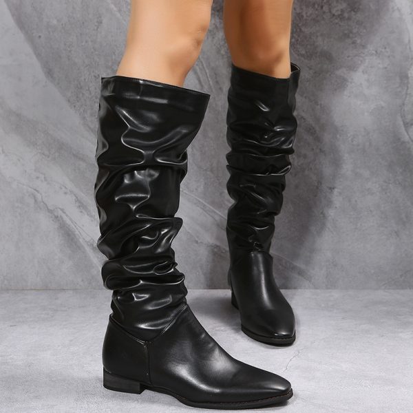 Long Boots White Cowboy Boots Women Pointed Toe Shoes - Image 6