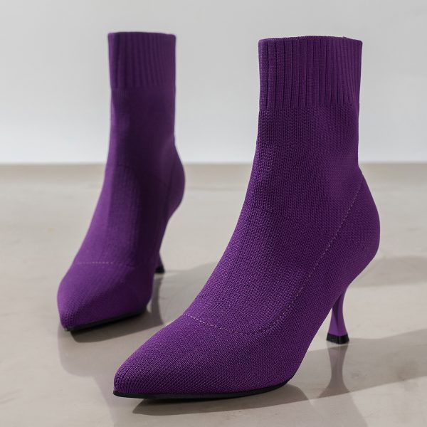 Fashion Pointed Toe Stilettos Ankle Boots Knitted Fly-woven Elastic Boots Autumn And Winter Thin-heel Luxury Pumps Woman - Image 7