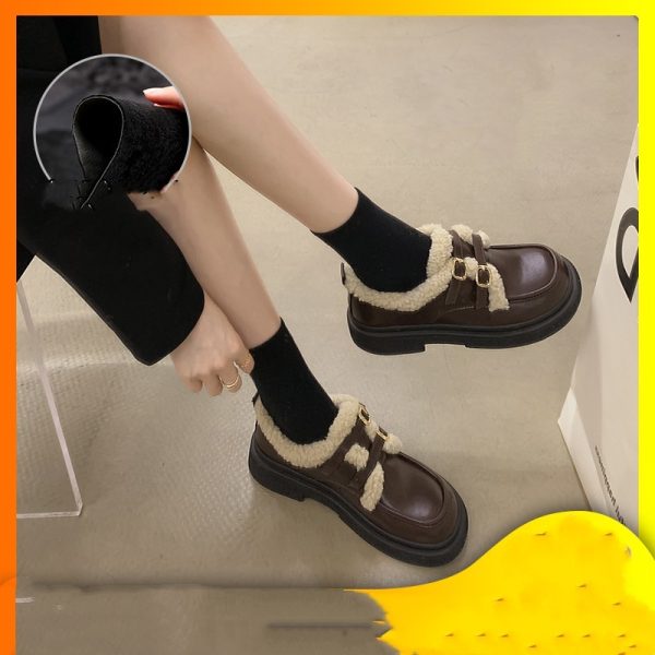 New Fashionable And Versatile Cotton Shoes Thick Bottom British Wind Non-slip Padded Small Leather Shoes - Image 4