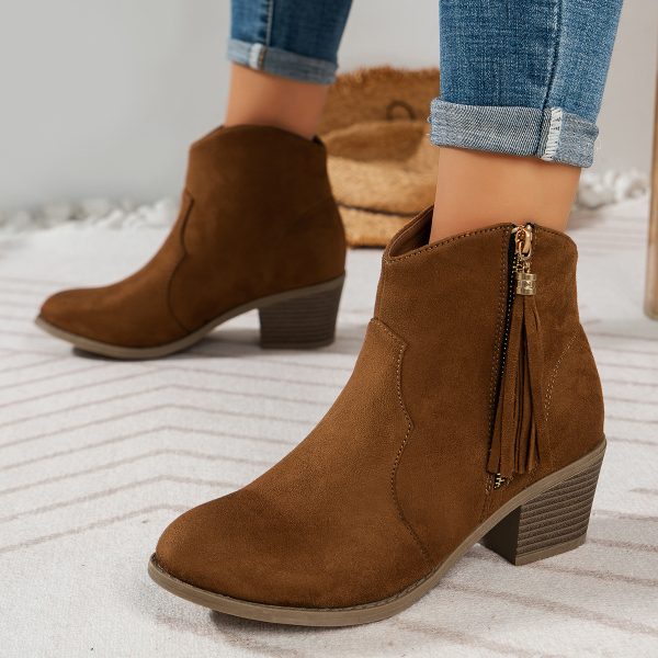 Women's Metal Zip Tassel Low-top Women's Boots - Image 6