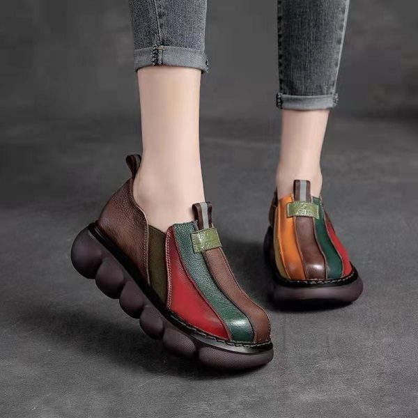 New Fashion Color-blocking Ethnic Style Round Toe Thick Sole Shoes - Image 5