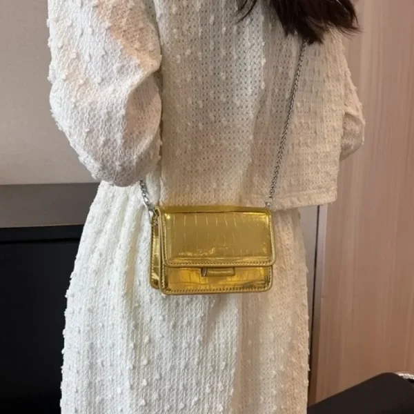 Vintage Women Silver Chic Crossbody Bag Luxury Designer Small Shoulder Bags Fashion Gold Mini Square Cute Pu Leather Handbag - Image 4