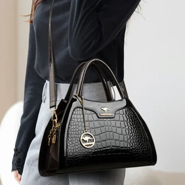 Luxury Patent Leather Handbags for Women Designer Crocodile Pattern Women's Shoulder Crossbody Bag Hobos Ladies Messenger Stone - Image 3