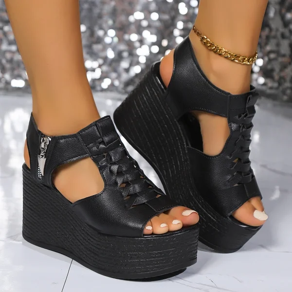 Women Sandals Summer New Wedges Platform Sandals Women Sexy High Heels Shoes Peep Toe Open To Walking Designer Sandals Women - Image 3