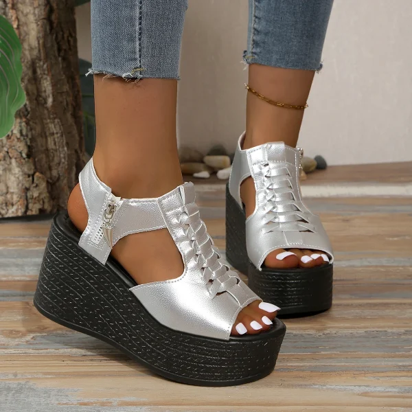 Women Sandals Summer New Wedges Platform Sandals Women Sexy High Heels Shoes Peep Toe Open To Walking Designer Sandals Women - Image 5