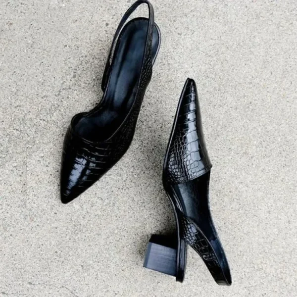 Women's Pointed Toes Pumps Mid Chunky Heels Slingback Sandals Shoes Summer New Vintage Woman Lady Female Sandals Slippers Shoes - Image 4